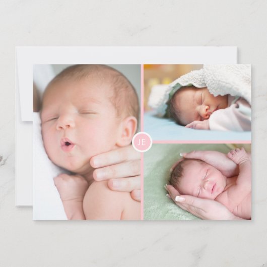 Faire-part Photos Monogramme Pink Script Naissance (Dos)