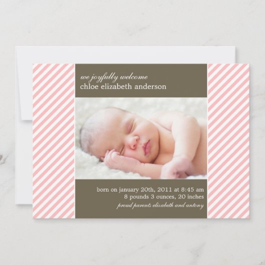 Faire-part Photos Pinstripes rose Annonces de naissance (Devant)