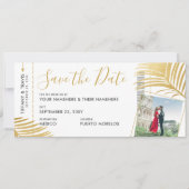 Faire-part Pic Gold Tropical Boarding Pass Enregistrer la dat (Devant)