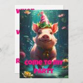 Faire-part Pig nager dans le Casquette de fête (Devant / Derrière)