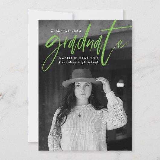 Faire-part Pinceau vert chaux Script 4 Diplôme photo (Devant)