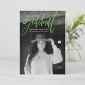 Faire-part Pinceau vert chaux Script 4 Diplôme photo (Debout devant)