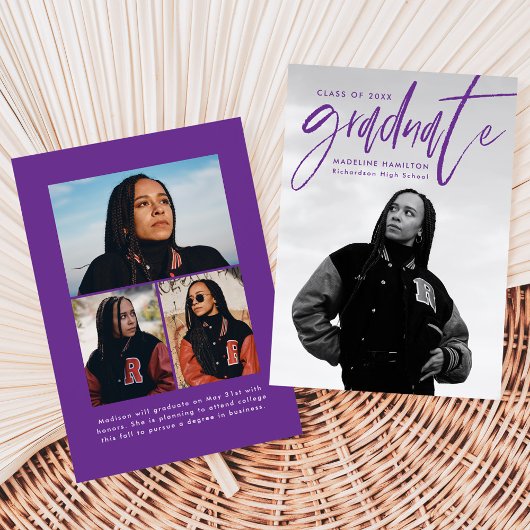 Faire-part Pinceau violet manuscrit Script 4 Diplôme photo