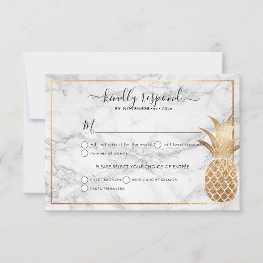 Faire-part Pineapple Doré RSVP|Marbre (Devant)