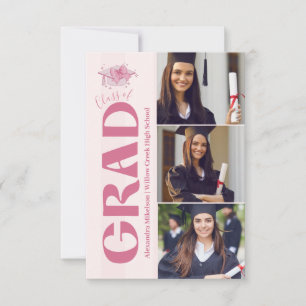 Faire-part Pink 3 Photos Coquette Bow Graduation