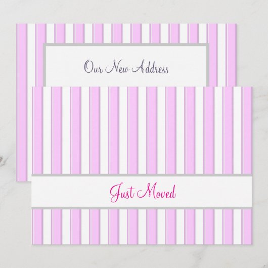 Faire-part Pink and White Stripes Editable New Address (Devant / Derrière)