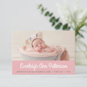 Faire-part Pink Baby Girl Custom Photo Retro Script Birth (Debout devant)