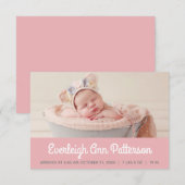 Faire-part Pink Baby Girl Custom Photo Retro Script Birth (Devant / Derrière)