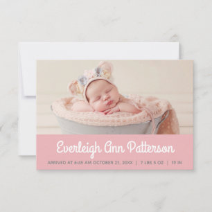 Faire-part Pink Baby Girl Custom Photo Retro Script Birth