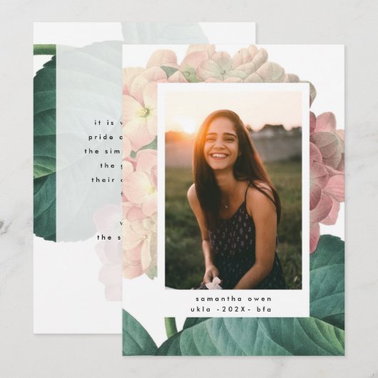 Faire-part Pink Big Flower Photo University Grad (Devant / Derrière)