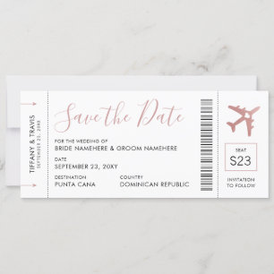 Faire-part Pink Boarding Pass Plane Ticket Save the Date
