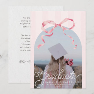 Faire-part Pink Bow Coquette Photo Graduation Party 