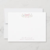 Faire-part Pink Bow Floral Nursery Note Card (Devant)