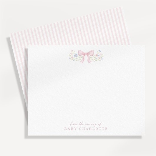 Faire-part Pink Bow Floral Nursery Note Card