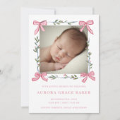 Faire-part Pink Bows Greenery Christmas Berries Baby (Devant)