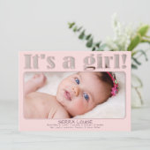 Faire-part Pink C'est une fille Custom New Baby Photo Naissan (Debout devant)