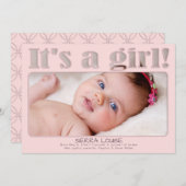 Faire-part Pink C'est une fille Custom New Baby Photo Naissan (Devant / Derrière)