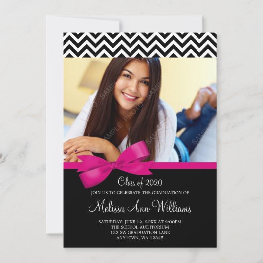 Faire-part Pink Chevron pour la graduation photo (Devant)