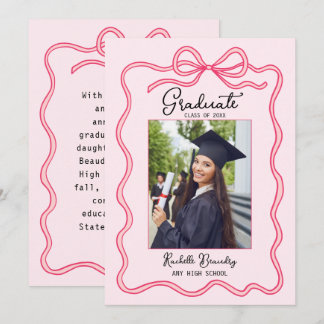 Faire-part Pink Coquette Bow Frame Graduate Photo Graduation