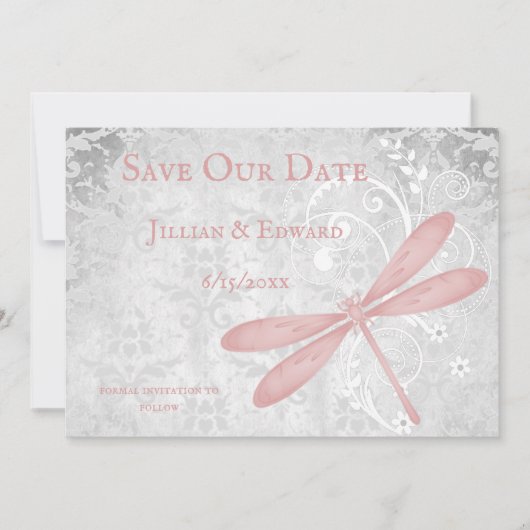 Faire-part Pink Dragonfly Enregistrer La Date Annonce (Devant)