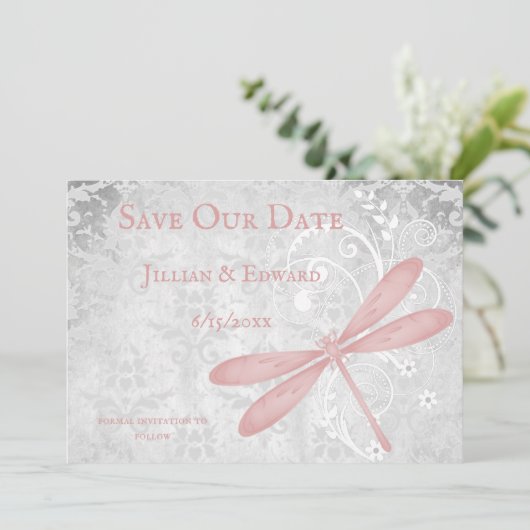 Faire-part Pink Dragonfly Enregistrer La Date Annonce (Debout devant)