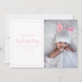 Faire-part Pink En vichy minimum vérifier photo Motif naissan (Devant)