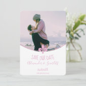 Faire-part Pink Fleur de Lis Photo Enregistrer La Date Annonc (Debout devant)