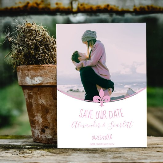 Faire-part Pink Fleur de Lis Photo Enregistrer La Date Annonc