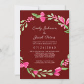 Faire-part Pink Floral Greenery Dark Red Elegant Wedding (Devant)