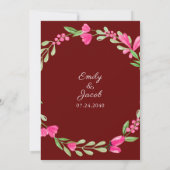 Faire-part Pink Floral Greenery Dark Red Elegant Wedding (Dos)