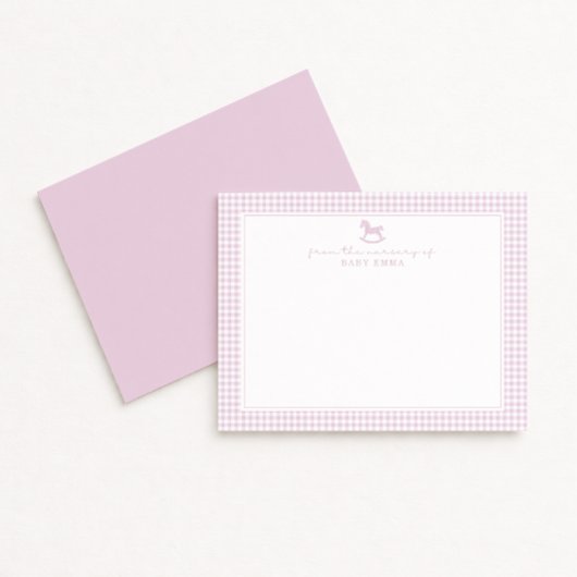 Faire-part Pink Gingham  Girl  Nursery Note Card