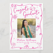Faire-part Pink Hand Drawn Doodles Graduate 4 Photo White Fun (Devant)