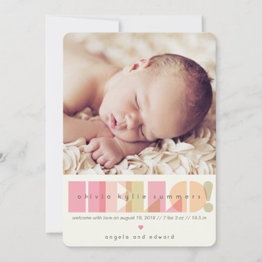 Faire-part Pink HELLO Typographie Baby Girl Design de naissan (Devant)