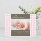 Faire-part Pink Houndstooth Photo Baby Birth Annonces (Debout devant)