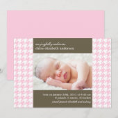 Faire-part Pink Houndstooth Photo Baby Birth Annonces (Devant / Derrière)
