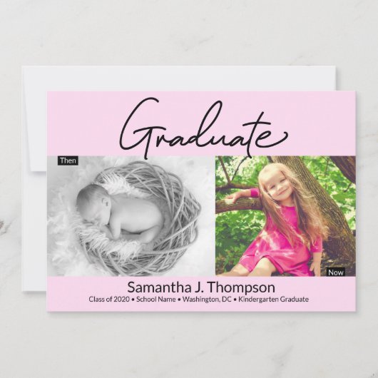 Faire-part Pink Kindergarten Graduate Once and Now Grad Photo (Devant)