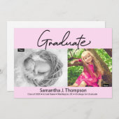 Faire-part Pink Kindergarten Graduate Once and Now Grad Photo (Devant / Derrière)