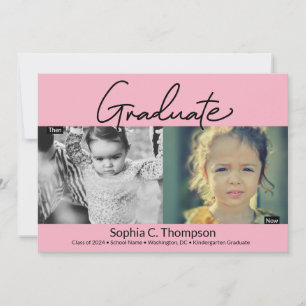 Faire-part Pink Kindergarten Graduate photo Maintenant et pui