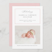 Faire-part Pink Minimalist Frontières Script Photo naissance  (Devant / Derrière)