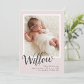 Faire-part Pink Modern Calligraphie Photo Naissance (Debout devant)