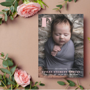 Faire-part Pink moderne Initiale introduction nouvelle photo 