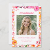 Faire-part Pink Orange Floral Photo Graduation 2026 Aesthetic (Devant)