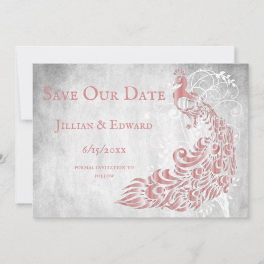 Faire-part Pink Peacock Leaf Vine Enregistrer La Date Annonce (Devant)