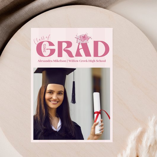 Faire-part Pink Photo Coquette Bow Graduation Party