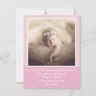 Faire-part Pink Polka Dot Precious Pearl Baby Girl