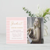 Faire-part Pink Stripe Ajouter Votre Propre Diplôme Photo (Debout devant)