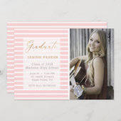 Faire-part Pink Stripe Ajouter Votre Propre Diplôme Photo (Devant / Derrière)