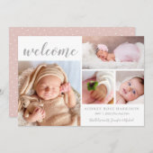 Faire-part Pink White Photo Collage Bébé Fille Bienvenue Nais (Devant / Derrière)