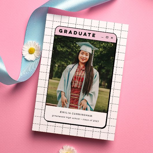 Faire-part Pink Y2K Rétro Ordinateur Aesthétique Graduation P