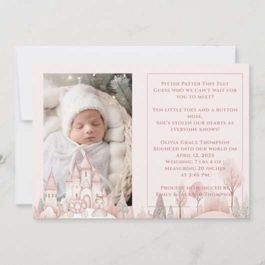 Faire-part Pitter Patter Pieds Princesse Bébé Fille Naissance (Devant)